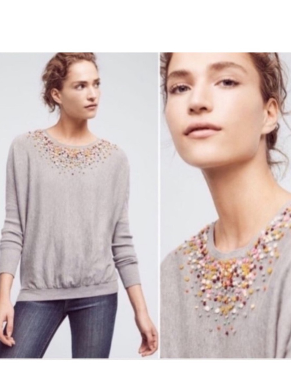 Anthropologie Angel of the North 5%cashmere Blend Grey Confetti Pom Pom Sweater